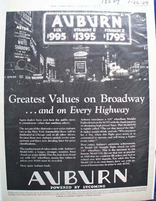Auburn Auto Greatest Values Ad 1929