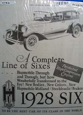 Hupmobile Line of Sixes Ad 1927
