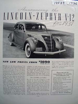 Lincoln-Zephyr V-12 for 1937 Ad 1936