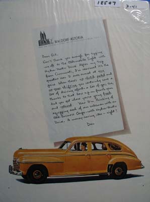 Oldsmobile & Letter to Waldorf Astoria Ad 1941