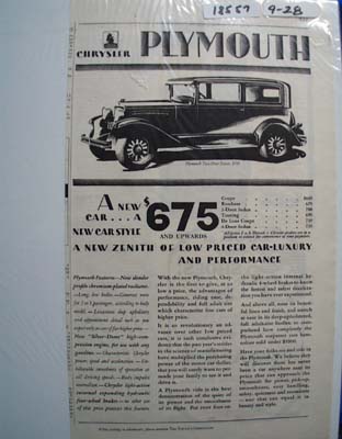 Plymouth A New Car Ad 1928