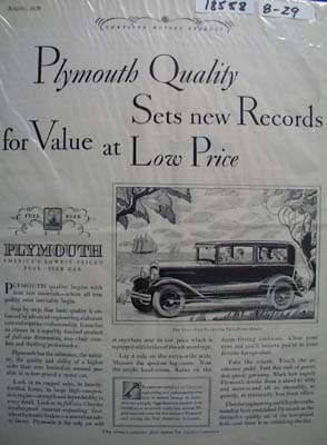 Plymouth Sets new Records Ad 1929