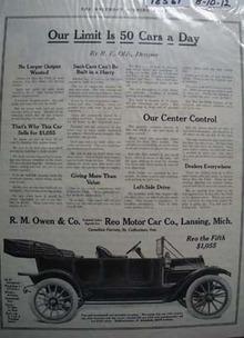 Reo Motor Car 50 a Day Ad 1912
