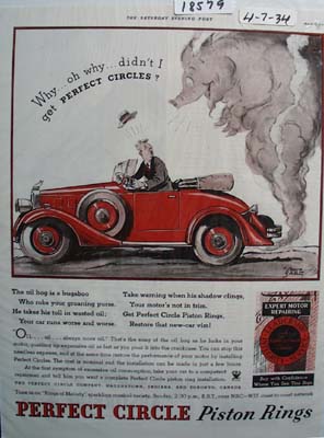 Perfect Circle Piston Rings Pig in Smoke Ad 1934