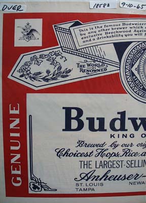 Budweiser Placeman/Sign Ad 1965