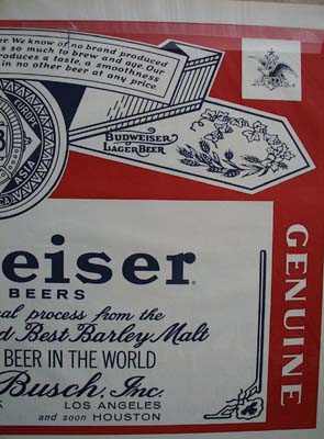 Budweiser Placeman/Sign Ad 1965