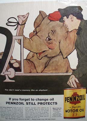 Pennzoil you dont need a memory like an elephant Ad 1963.
