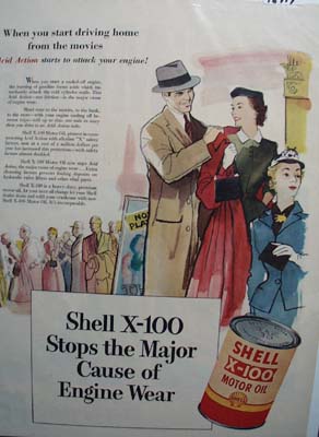 Shell X-100 oil protects your engine Ad 1946.