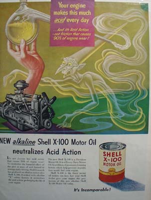 Shell alkaline X-100 motor oil Ad 1951.