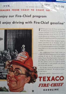 Texaco fire-chief gasoline Ad 1934.