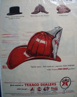 Texaco fire-chief superior power gasoline Ad 1946