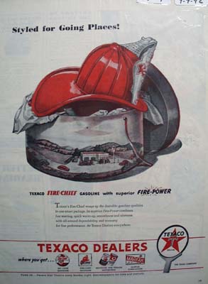 Texaco fire-chief gasoline styled for going places Ad 1946.