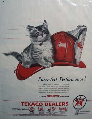 Texaco fire-chief gasoline purrr-fect performance Ad 1946.