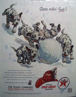 Texaco Fire-Chief gasoline gets your car rollin fast Ad 1952.