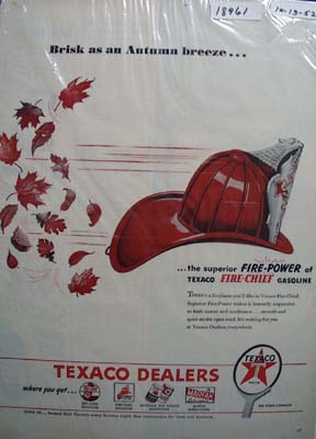 Texaco Fire-Chief gasoline is brisk as an autumn breeze Ad 1952