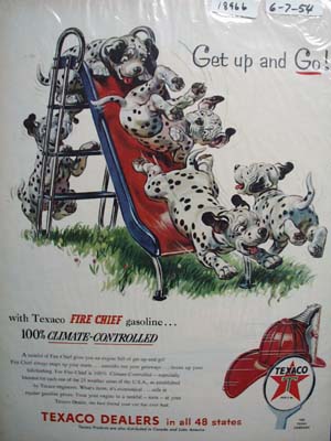 Texaco Fire-Chief gasoline gives your car a lot of get up and go Ad 1954.