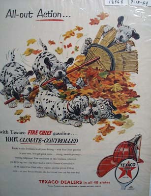 Texaco Fire-Chief gasoline all-out action Ad 1954.