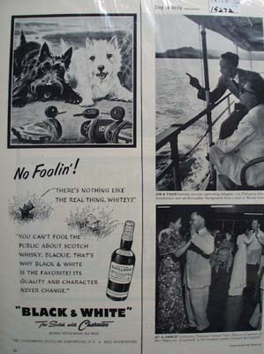 Black & White Whiskey Scottie No Fooling Ad 1952