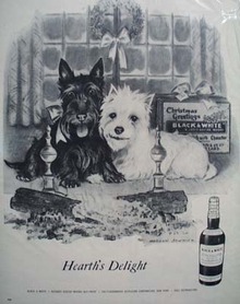 Black & White Whiskey Scottie Hearths Delight Ad late 1950's.