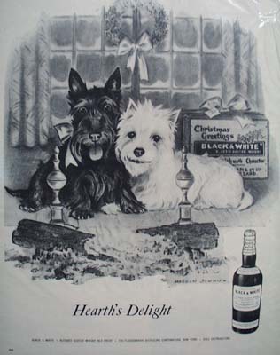 Black & White Whiskey Scottie Hearths Delight Ad late 1950's.