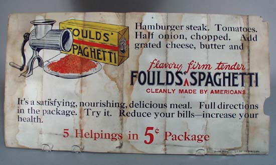 Foulds Macaroni Advertising double sided cardboard ad.