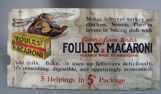 Foulds Macaroni Advertising double sided cardboard ad.