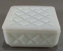 Glass Refrigerator or trinket box with cross design.
