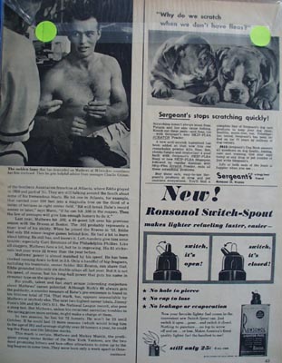 Black and white 1954 photo ad of Eddie Mathews