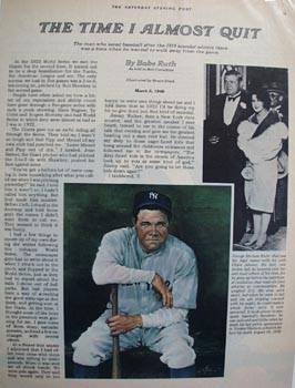 The Time I Almost Quit by Babe Ruth photo Ad 1976.
