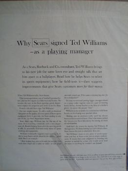 Ted Williams ensures quality of Sears sports equipment photo Ad 1962