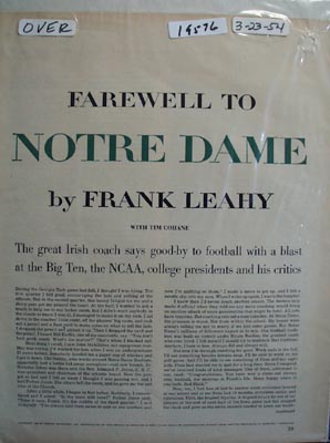 Frank Leahy says farewell to Notre Dame and football Ad 1954
