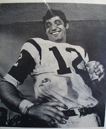 Black and white photo of Broadway Joe Namath.