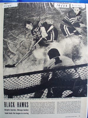 Black and white 1946 photo ad of Chicago Black Hawks great Max Bentley