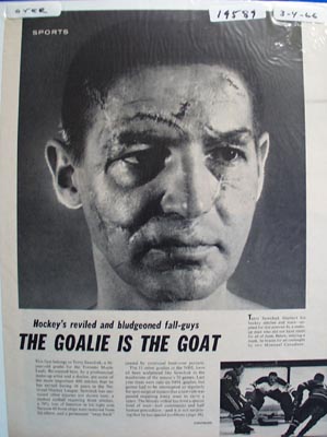 Black and white photo ad of Toronto Maple Leafs great goalie Terry Sawchuck