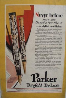 Parker duofold De Luxe pen Ad 1929