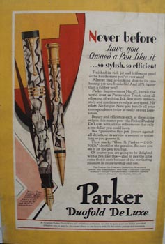 Parker duofold De Luxe pen Ad 1929