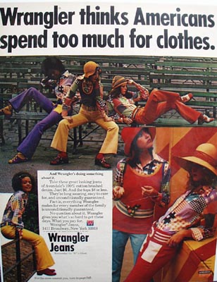 Wrangler saving Americans money on clothing Ad 1972.