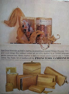 Princess Gardner golden leather purse and accessories Ad 1960