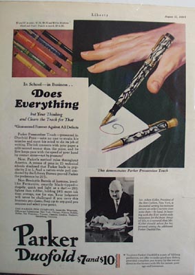 Parker duofold pens do everything Ad 1929.