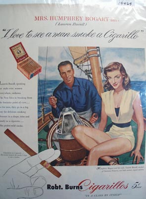 Robt. Burns cigarillos Lauren Bell Ad 1951.