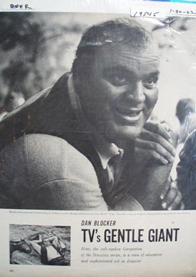 Black and white Dan Blocker TVs gentle giant Ad 1962.