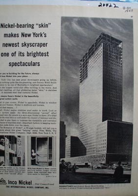 Inco Nickel Skin on Socony Mobil Bldg. Ad 1955