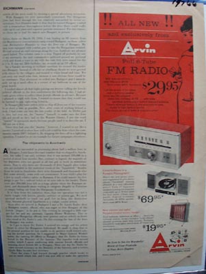 Arvin Radio Phonograph & Heater Ad 1960