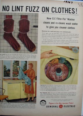 General Electric Washing Machine No Fuzz Ad 1956