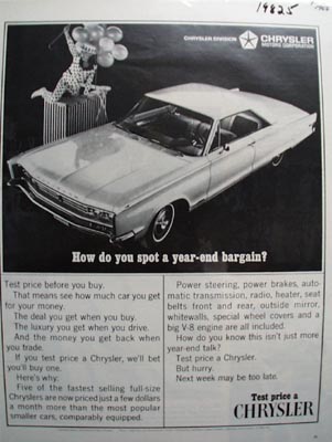 Chrysler Spot A Year End Bargain Ad 1966