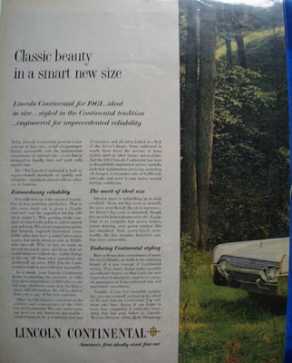 Lincoln Continental Classic Beauty Ad 1960