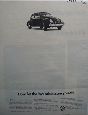Volkswagen Don't Let Low Price Scare You Ad 1966