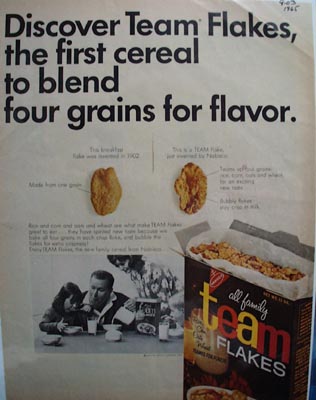 Team Flakes Four Grains for Flavor Ad 1965