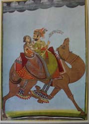 1981 print of Dhola and Marvani riding their camel,