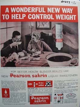 Pearson Sakrin Sweetener Helps Control Weight Ad 1956
